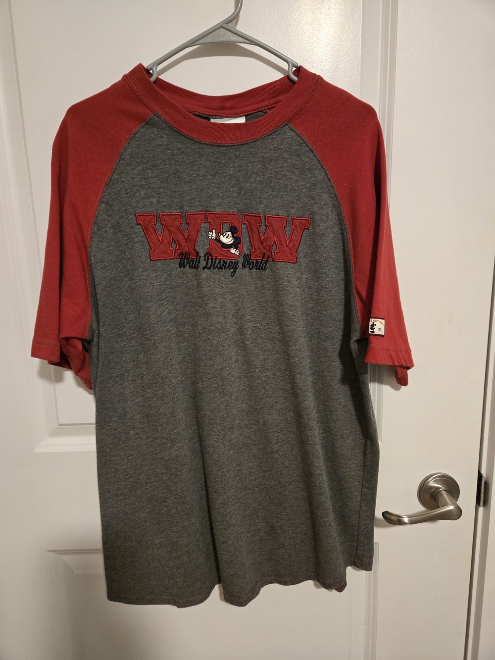 Disney Gray Tee with Red Trim and Mickey Label